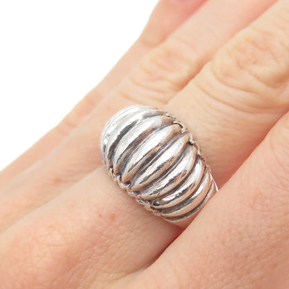 925 Sterling Silver Vintage Modernist Ribbed Dome Ring Size 6.75