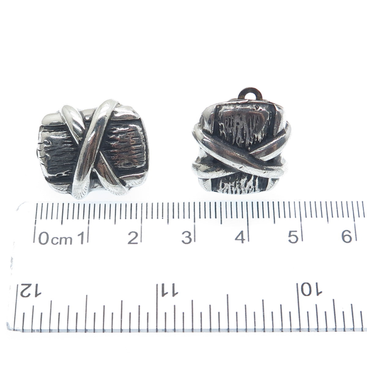 925 Sterling Silver Vintage Modernist Crisscross Oxidized Clip On Earrings