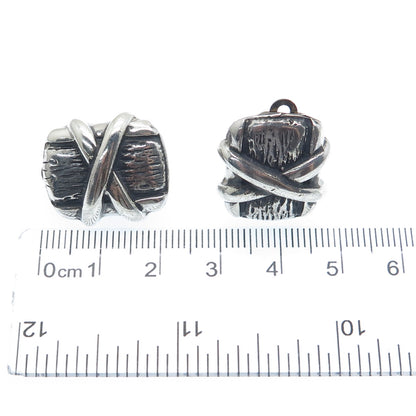925 Sterling Silver Vintage Modernist Crisscross Oxidized Clip On Earrings