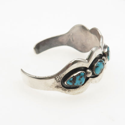 Old Pawn 925 Sterling Silver Vintage Morenci Turquoise Adjustable Bracelet 6.75"