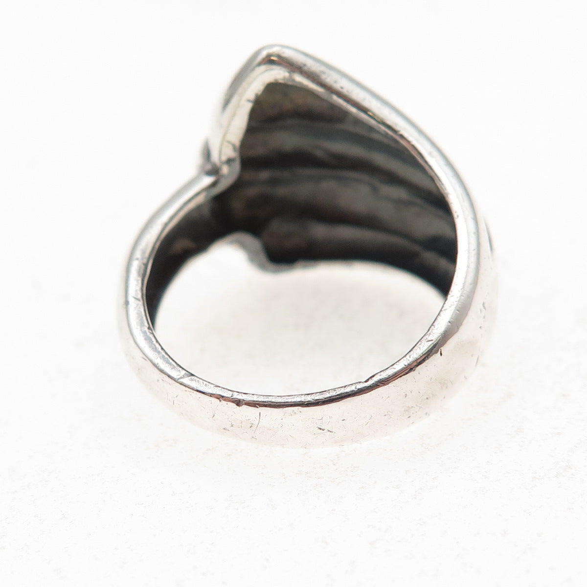 925 Sterling Silver Vintage Modernist Wing Oxidized Ring Size 6.75