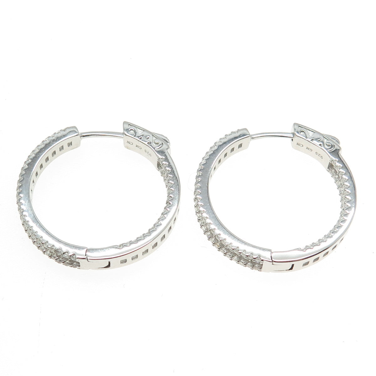 925 Sterling Silver Multi-Cut C Z In & Out Hoop Earrings