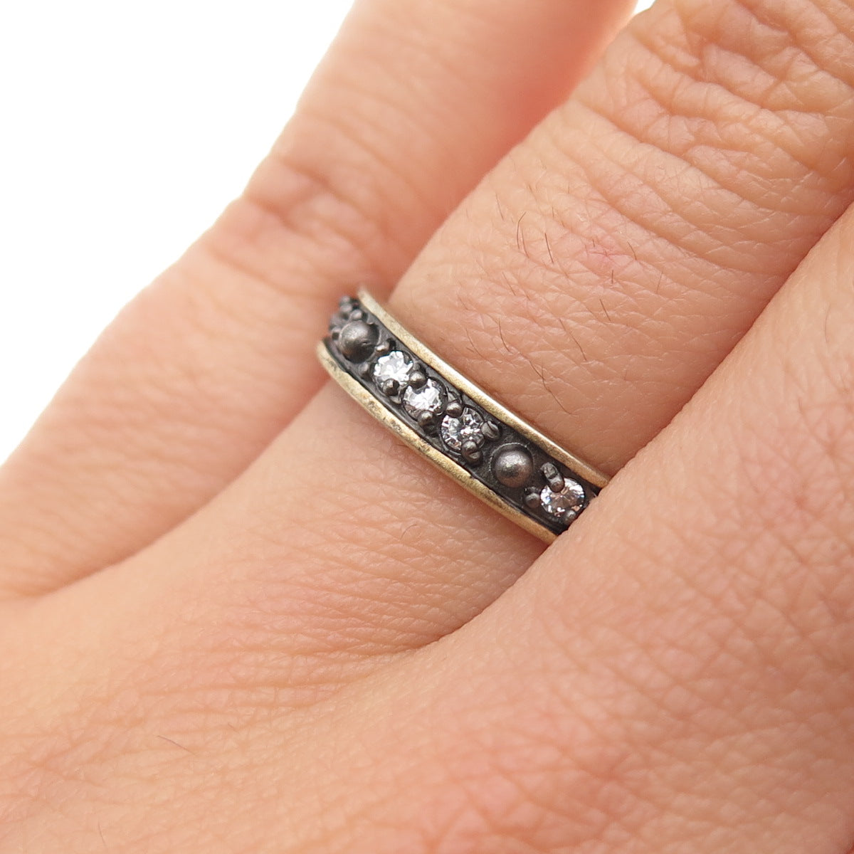 925 Sterling Silver Gold Plated Black Rhodium Round-Cut C Z Band Ring Size 6.25