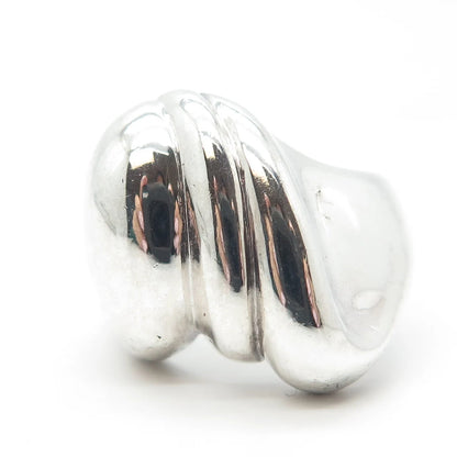 925 Sterling Silver Vintage Ribbed Ring Size 8