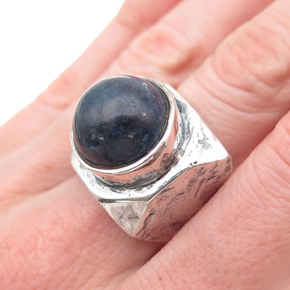 A. Skinder Sterling Silver Vintage Real Lapis Modernist Oxidized Ring Size 7.5