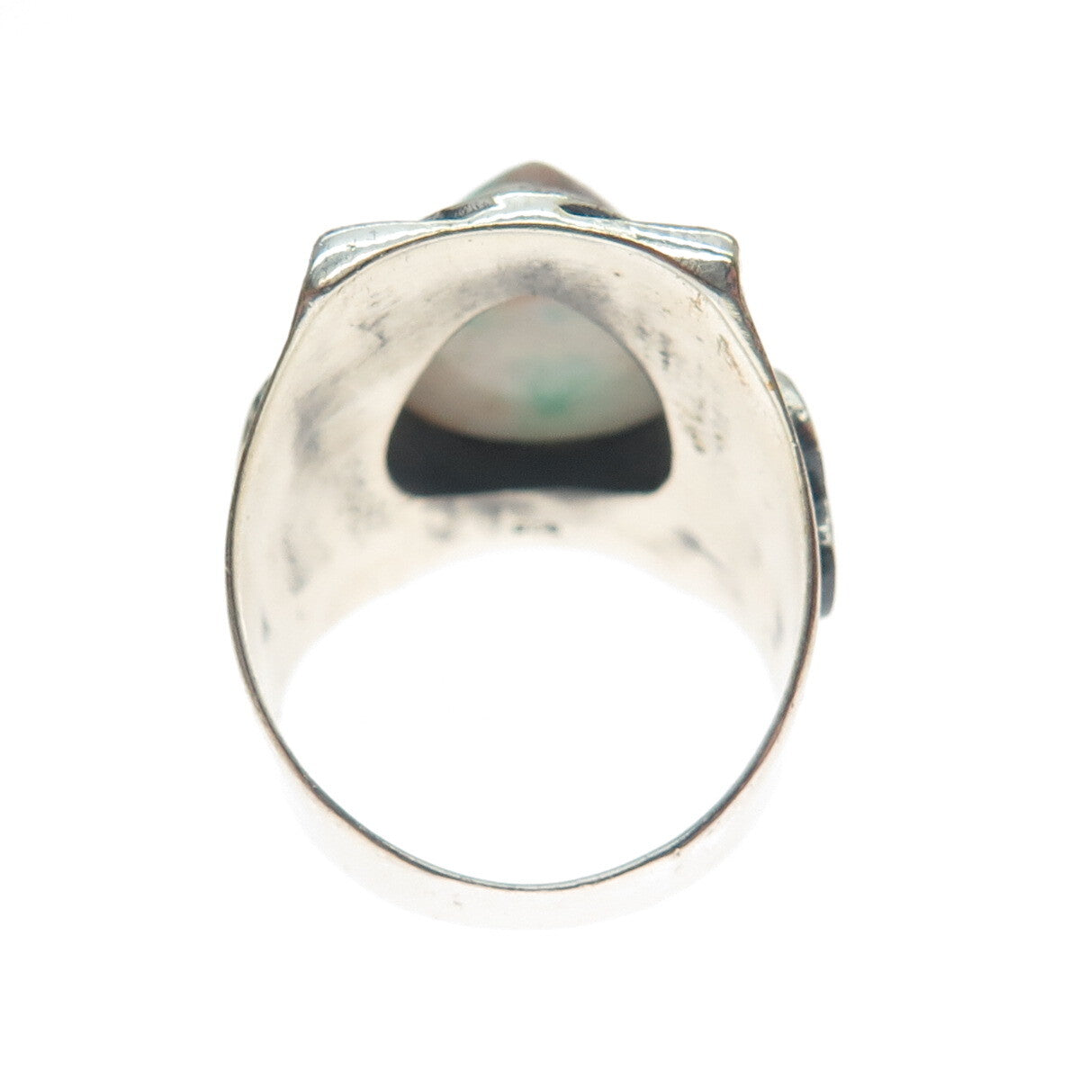 925 Sterling Silver Vintage Real Pear-Cut Amazonite Oxidized Ring Size 11