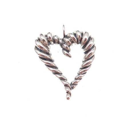 925 Sterling Silver Vintage Modernist Ribbed Heart Oxidized Pendant
