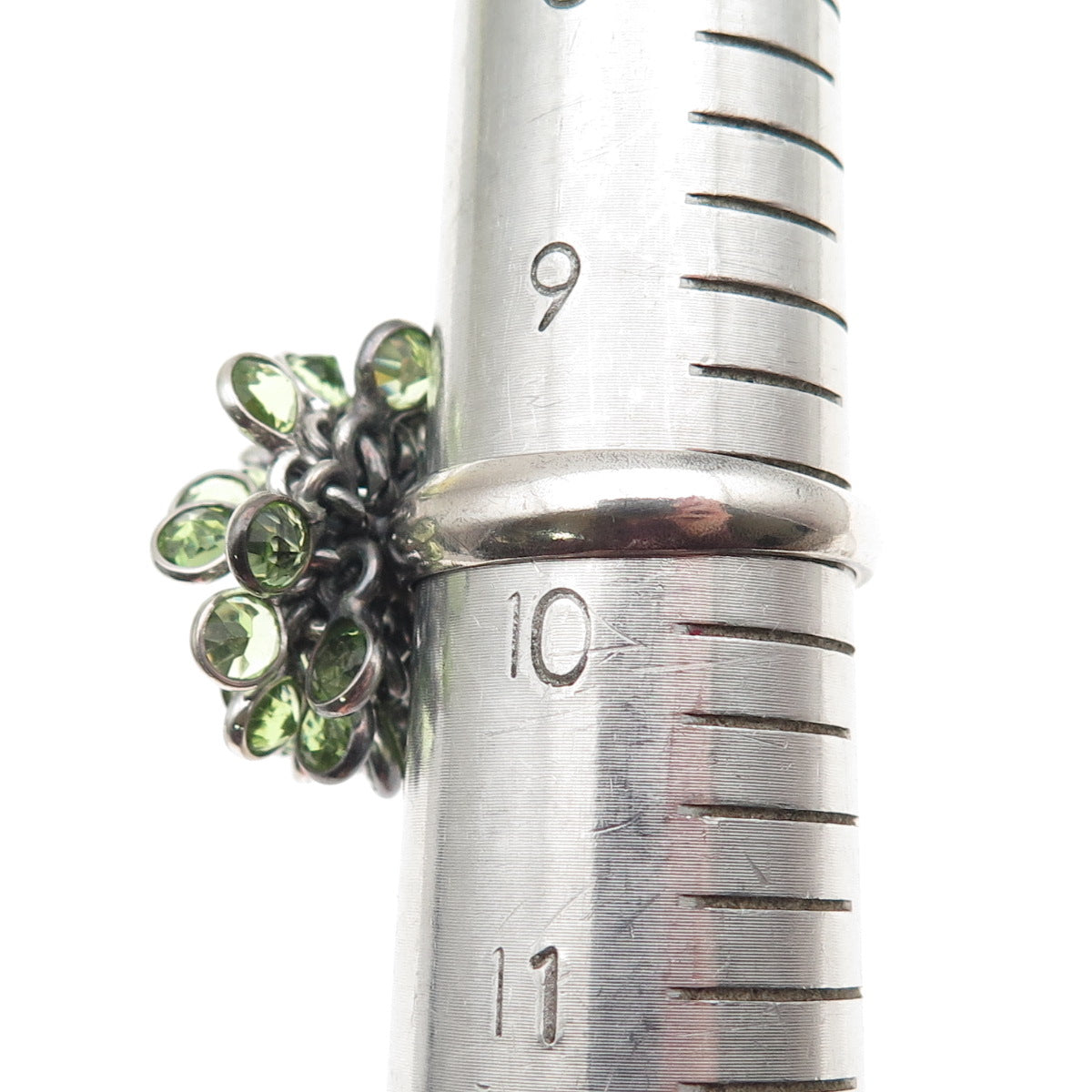 925 Sterling Silver Vintage Real Peridot Modernist Charm Ring Size 9.75