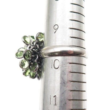 925 Sterling Silver Vintage Real Peridot Modernist Charm Ring Size 9.75