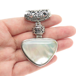 925 Sterling Silver Vintage Real Mother-of-Pearl Swirl / Ornate Slide Pendant