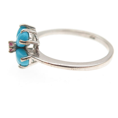 Chuck Clemency 925 Sterling Silver Real Turquoise & Ruby Flower Ring Size 8