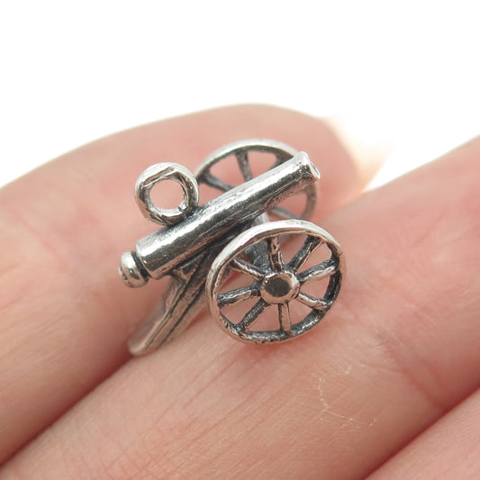 925 Sterling Silver Vintage Cannon Military Minimalist 3D Charm Pendant