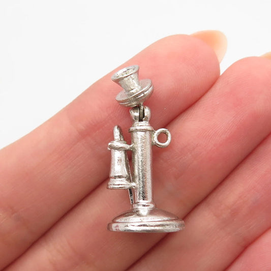 925 Sterling Silver Vintage Wells Candlestick Phone Pendant