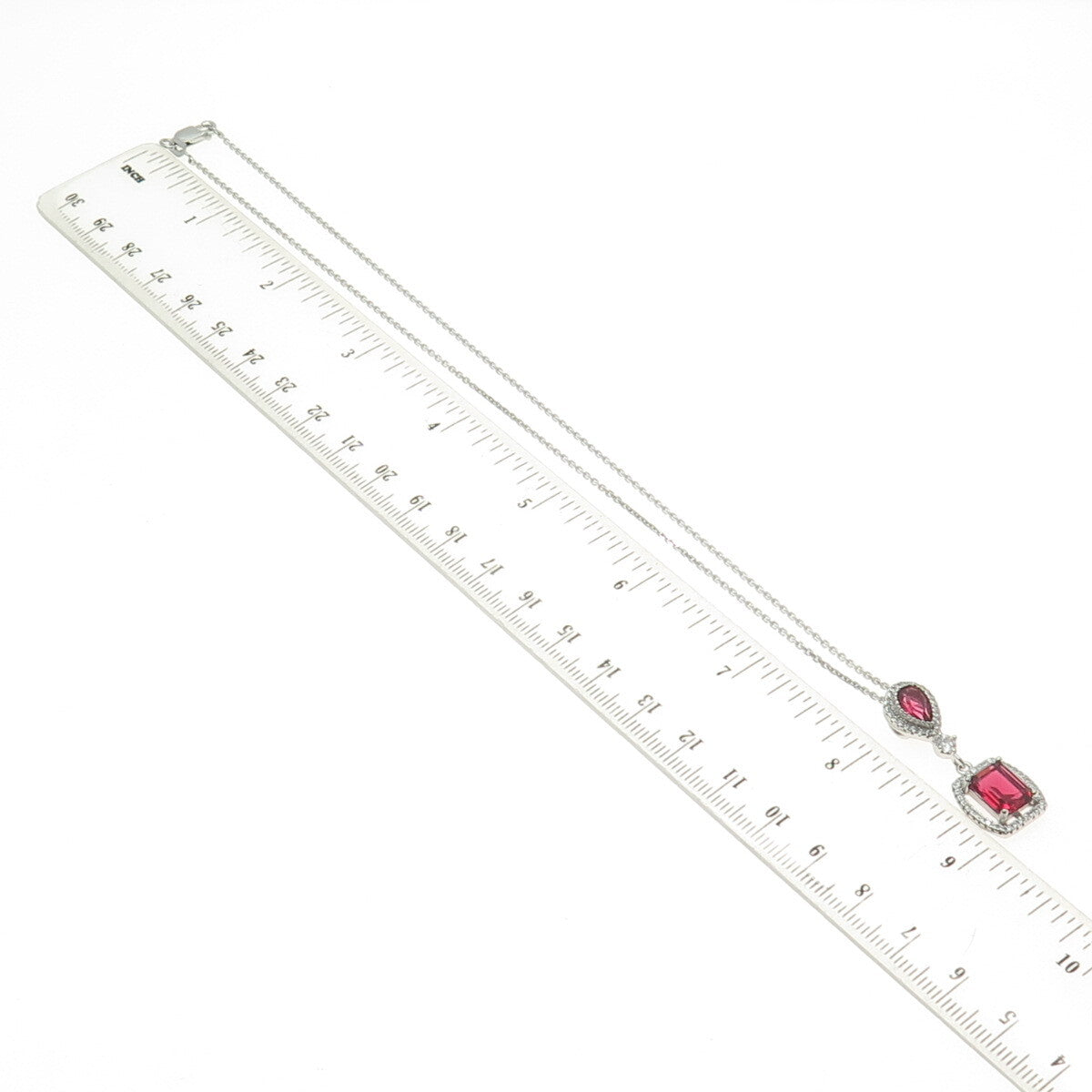 925 Sterling Silver White & Pink C Z Drop Cable Chain Necklace 16"