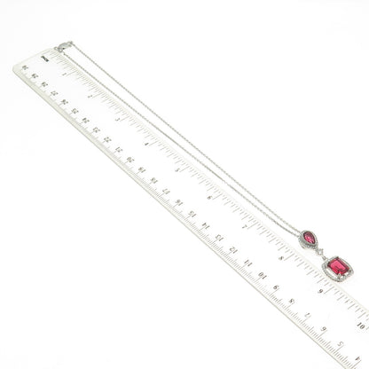 925 Sterling Silver White & Pink C Z Drop Cable Chain Necklace 16"