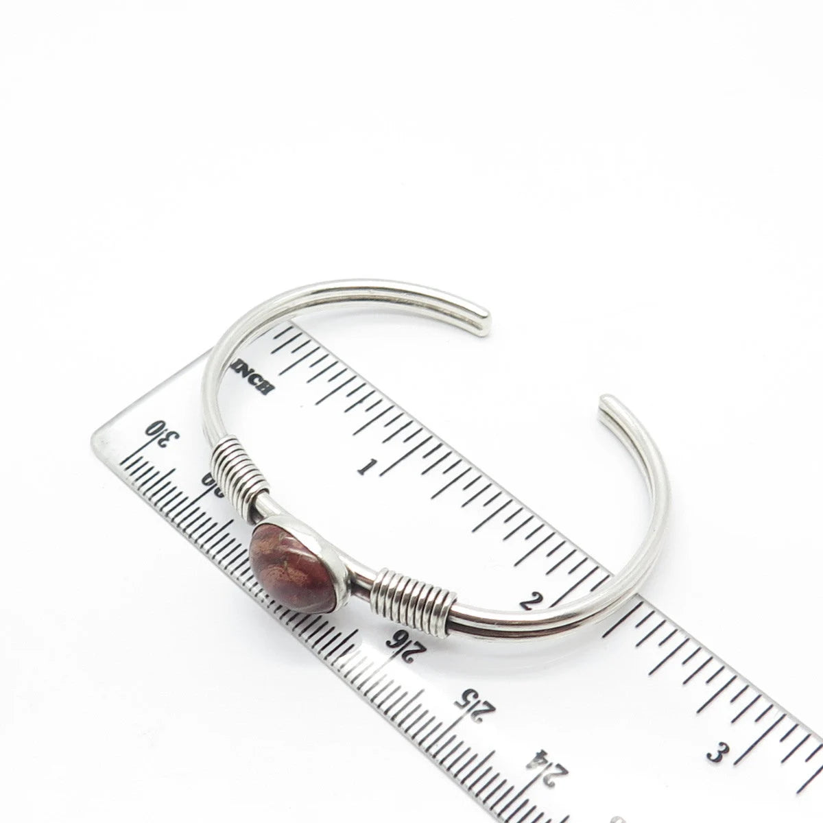925 Sterling Silver Vintage Picture Jasper Gem Adjustable Cuff Bracelet 5.5"