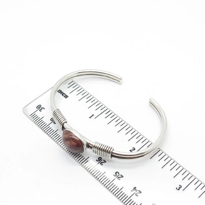 925 Sterling Silver Vintage Picture Jasper Gem Adjustable Cuff Bracelet 5.5"