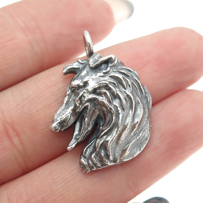 925 Sterling Silver Vintage Collie Dog Oxidized Charm Pendant