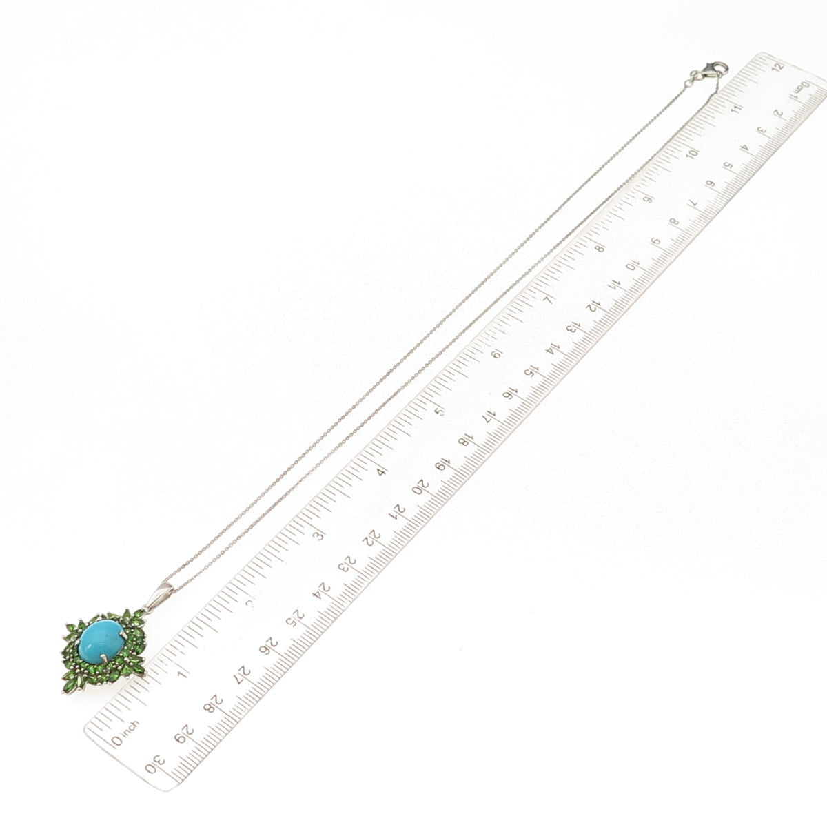 D'Joy 925 Sterling Silver Real Turquoise & Peridot Cable Chain Necklace 20"