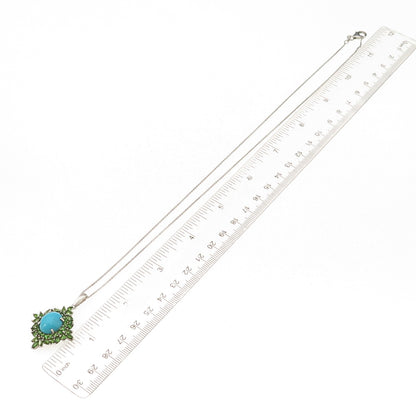 D'Joy 925 Sterling Silver Real Turquoise & Peridot Cable Chain Necklace 20"