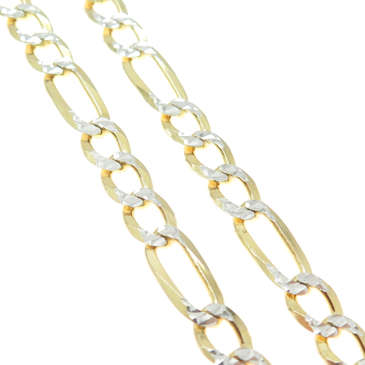 P. LUX 925 Sterling Silver 2-Tone Italy Diamond-Cut Figaro Chain Necklace 22"