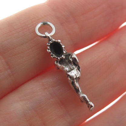 Old Pawn 925 Sterling Silver Vintage Southwestern Indian Hunter Oxidized Pendant