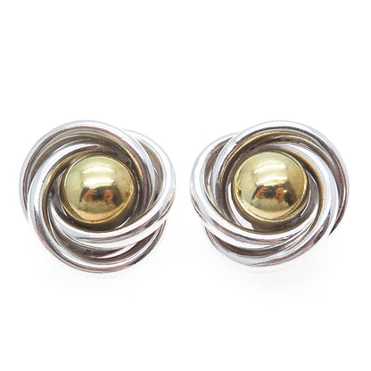 925 Sterling Silver 2-Tone Vintage Mexico Modernist Trinity Clip On Earrings