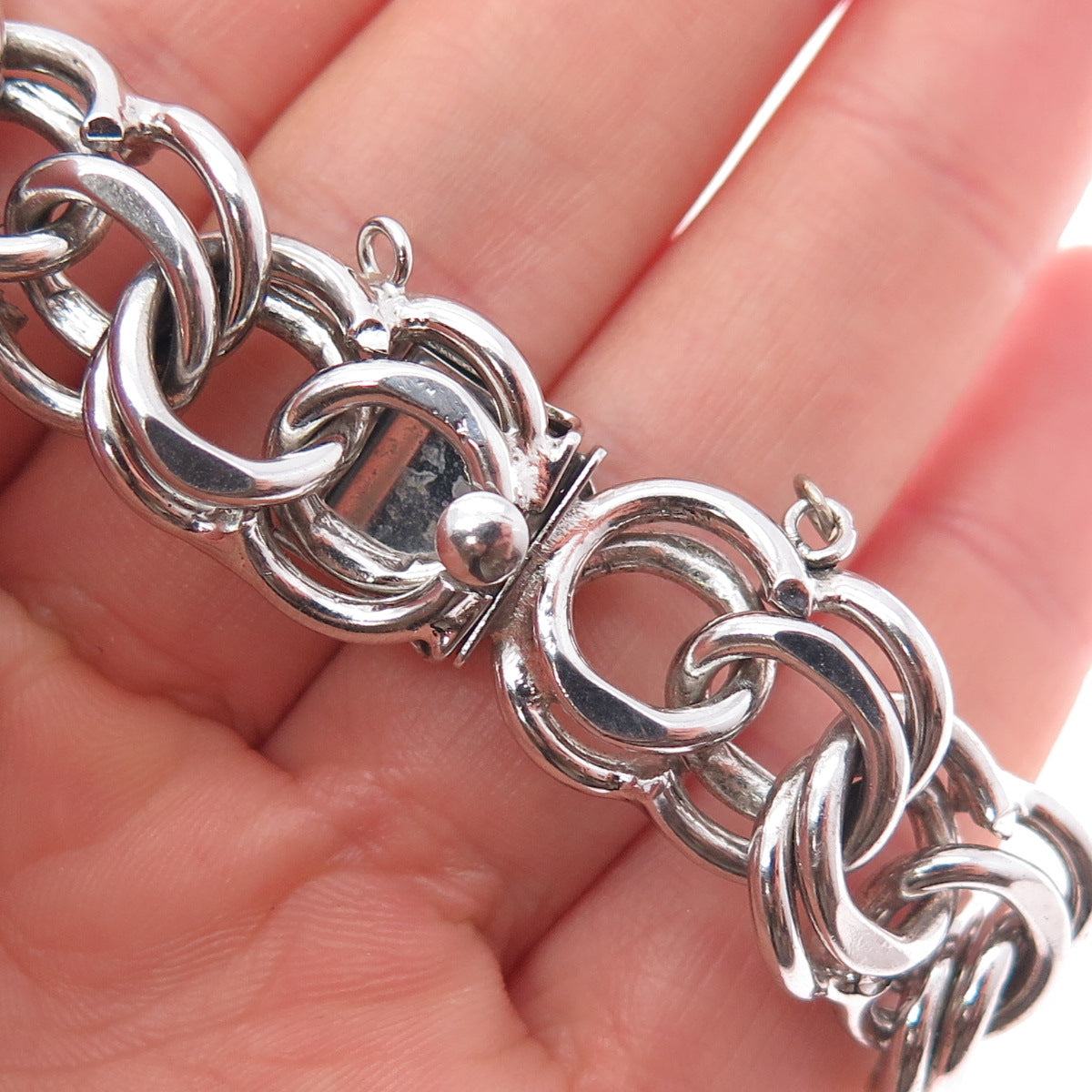 925 Sterling Silver Antique Art Deco Bismark Link Bracelet 6.75"