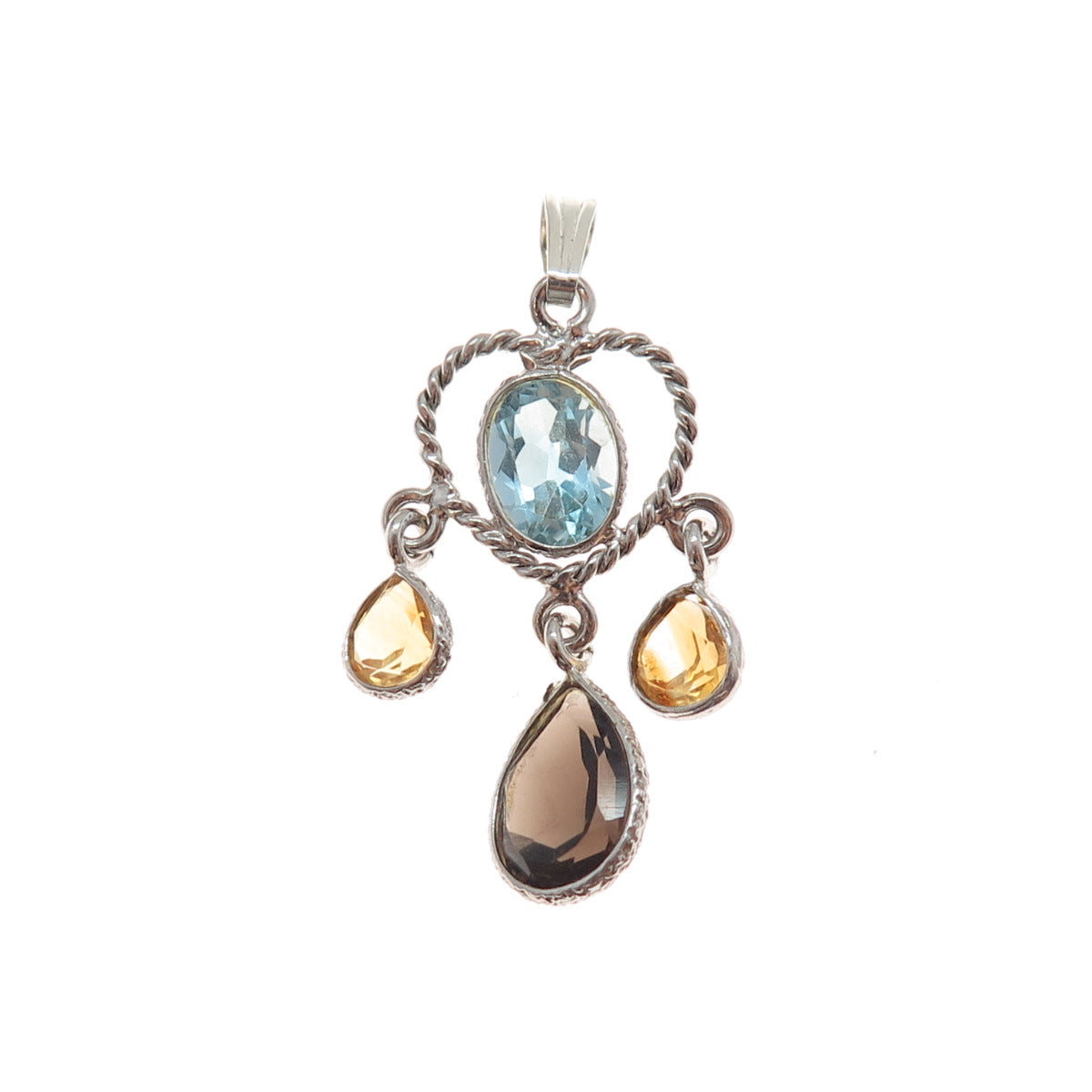 ATELIER 925 Sterling Silver Vintage Real Blue Topaz Citrine Smoky Quartz Pendant