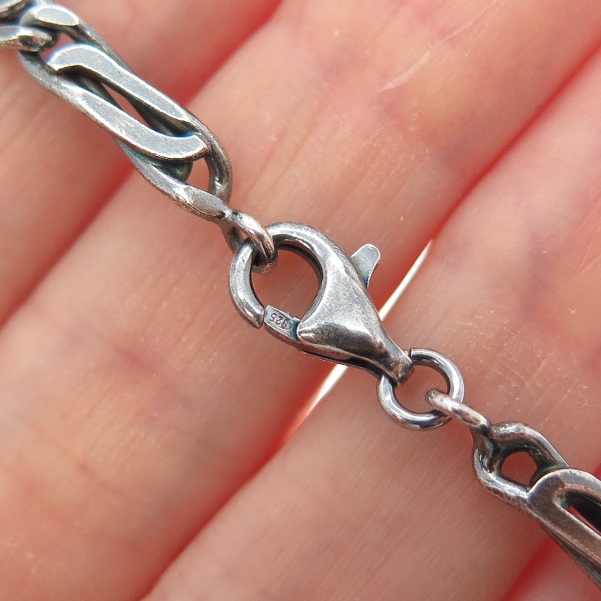 925 Sterling Silver Vintage Modernist Paperclip Link Oxidized Bracelet 7.25"