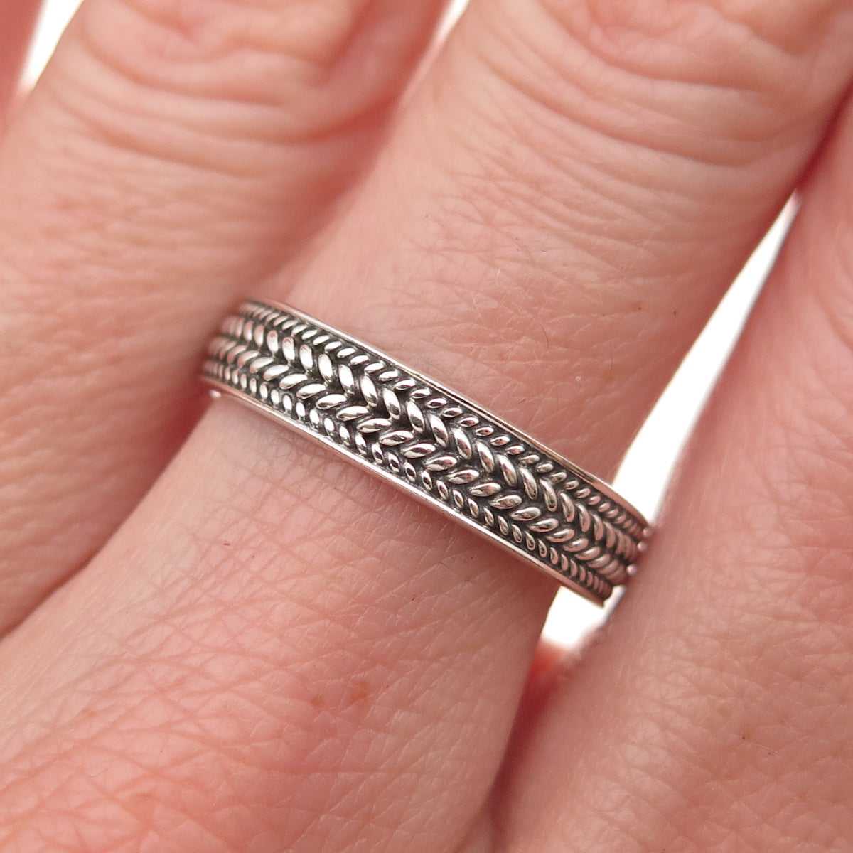 Chapal Zenray 925 Sterling Silver Vintage Wheat Link Oxidized Band Ring Size 8