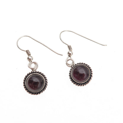 Quoc Turquoise 925 Sterling Silver Vintage Real Rhodolite Dangle Earrings