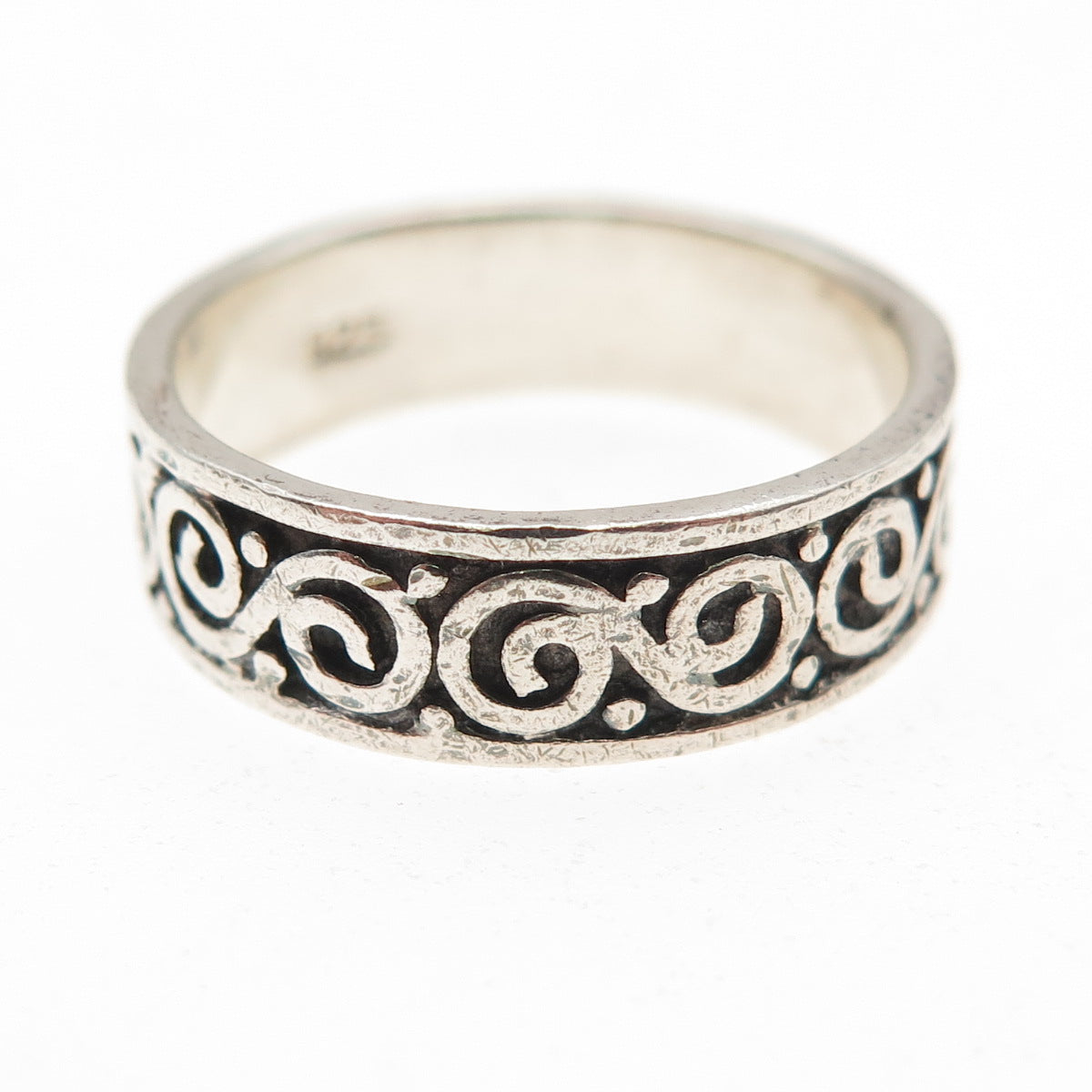 925 Sterling Silver Vintage Swirl Oxidized Band Ring Size 7