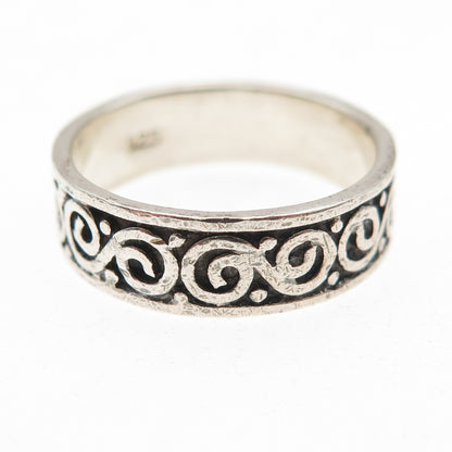 925 Sterling Silver Vintage Swirl Oxidized Band Ring Size 7