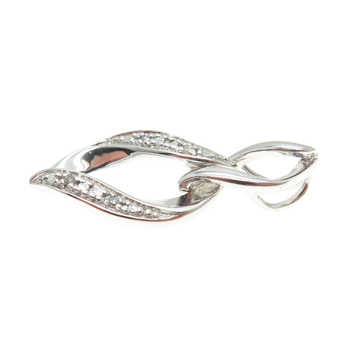 925 Sterling Silver Real Round-Cut Diamond Interlocked Twisted Pendant