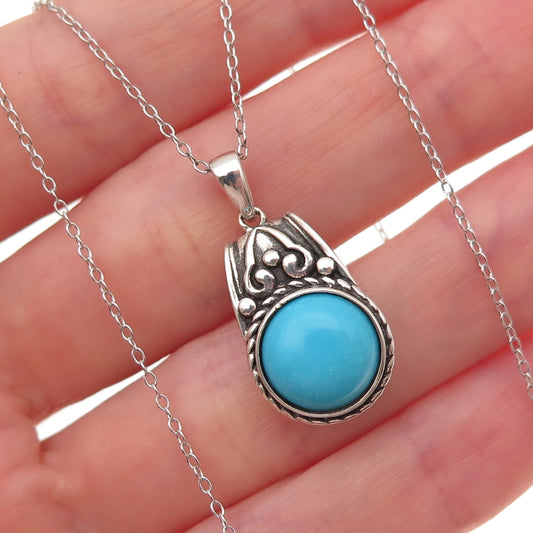 925 Sterling Silver Real Sleeping Beauty Turquoise Cable Chain Necklace 18"
