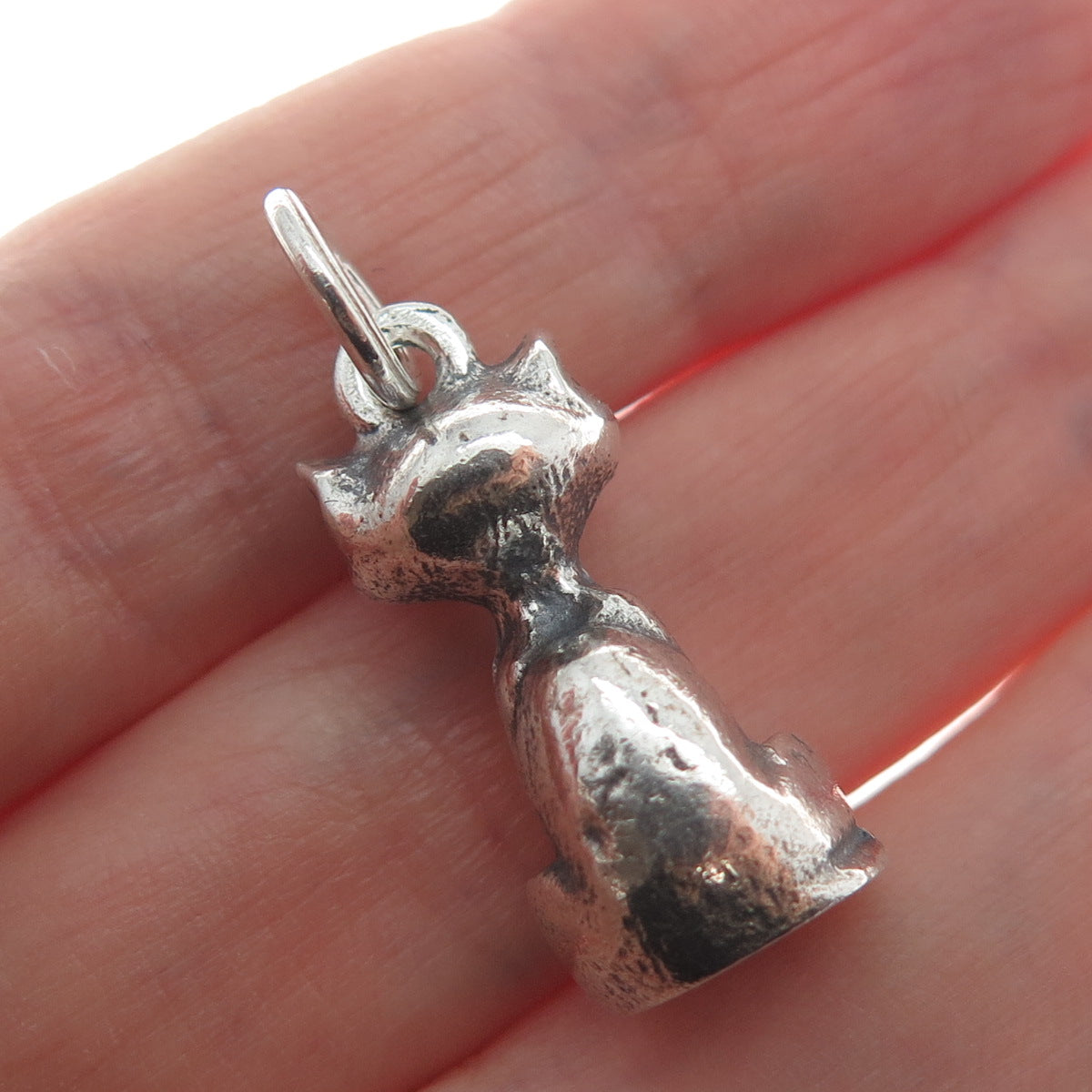 JO MICHELS 925 Sterling Silver Vintage Cat Oxidized Minimalist 3D Charm Pendant