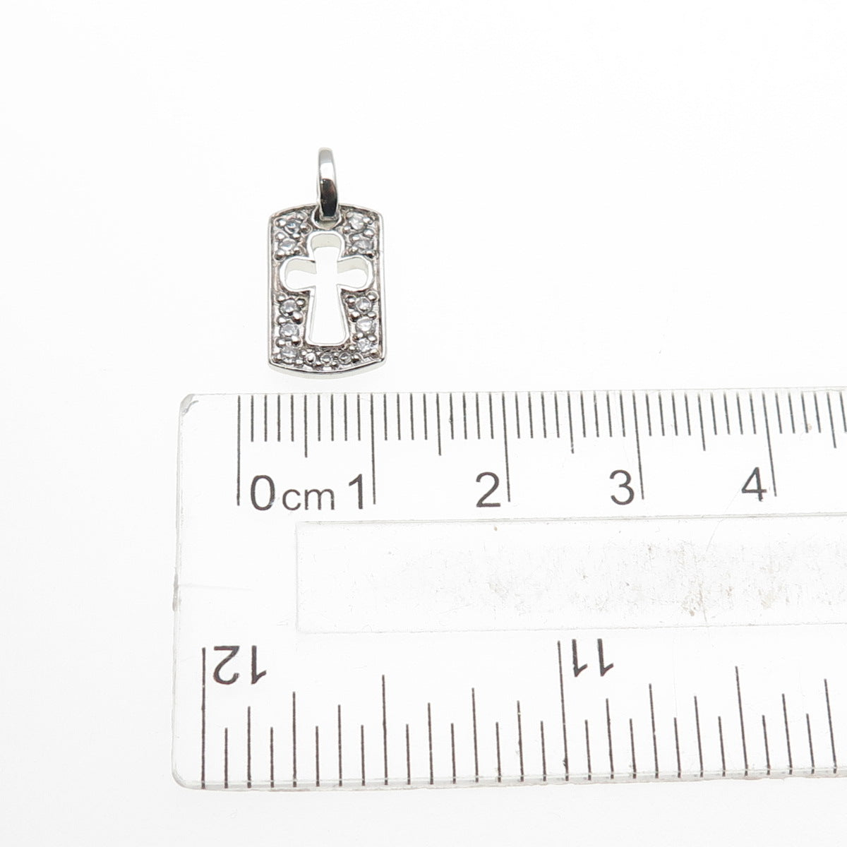 ANNIKA WITT 925 Sterling Silver Round-Cut C Z Cross Tag Mini Charm Pendant