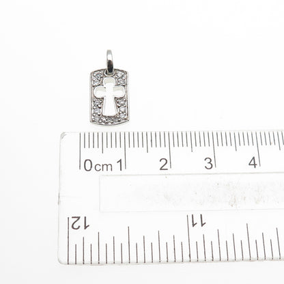 ANNIKA WITT 925 Sterling Silver Round-Cut C Z Cross Tag Mini Charm Pendant