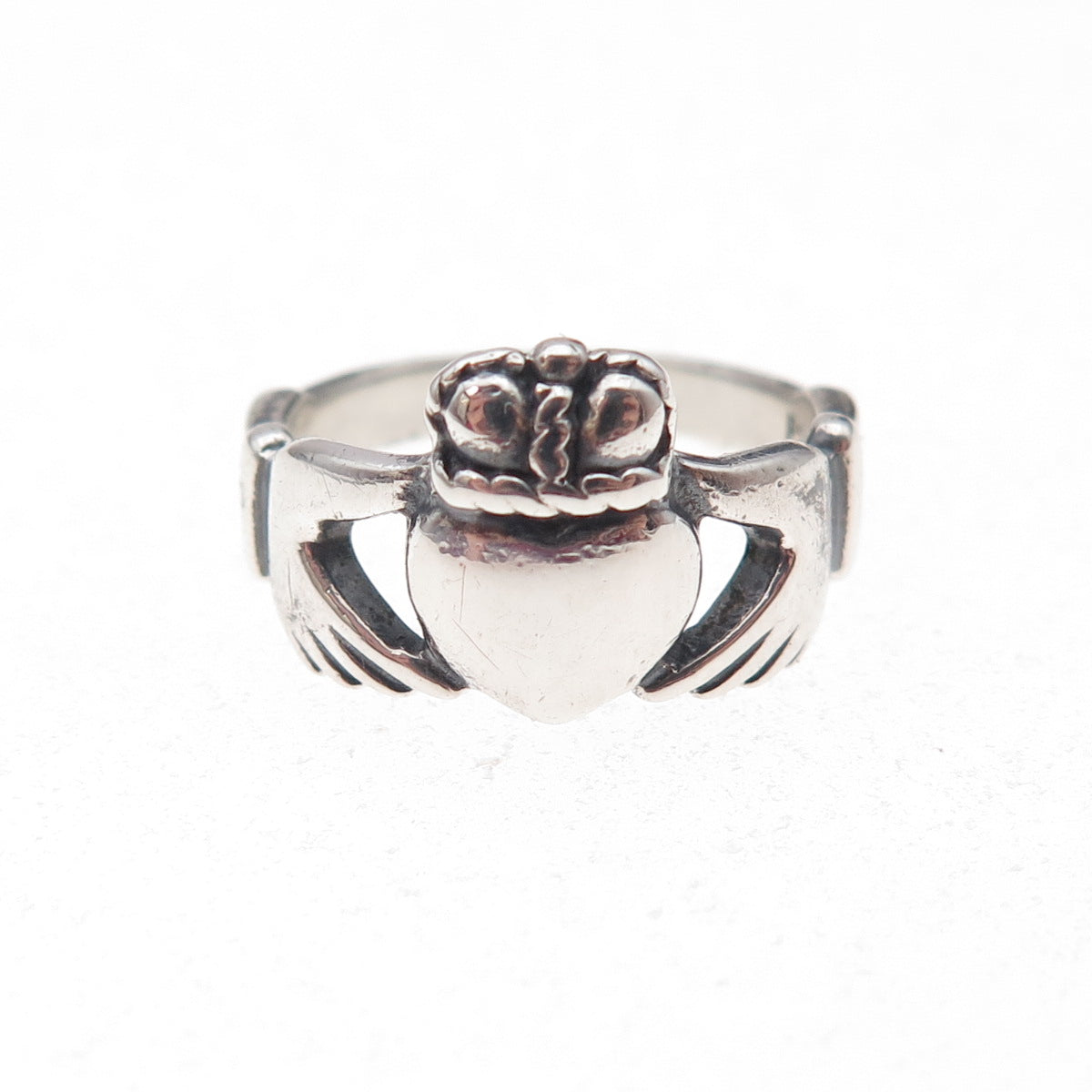 Peter Stone 925 Sterling Silver Vintage Irish Claddagh Oxidized Ring Size 4