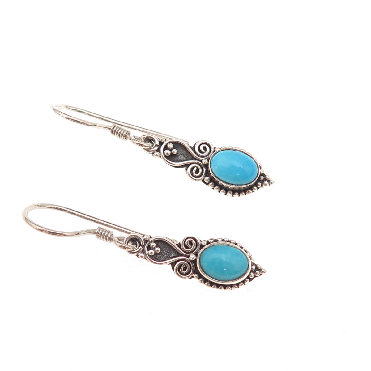 925 Sterling Silver Vintage Real Sleeping Beauty Turquoise Dangle Earrings