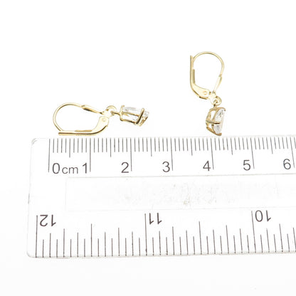 925 Sterling Silver Gold Plated Pear-Cut C Z Dangle Earrings