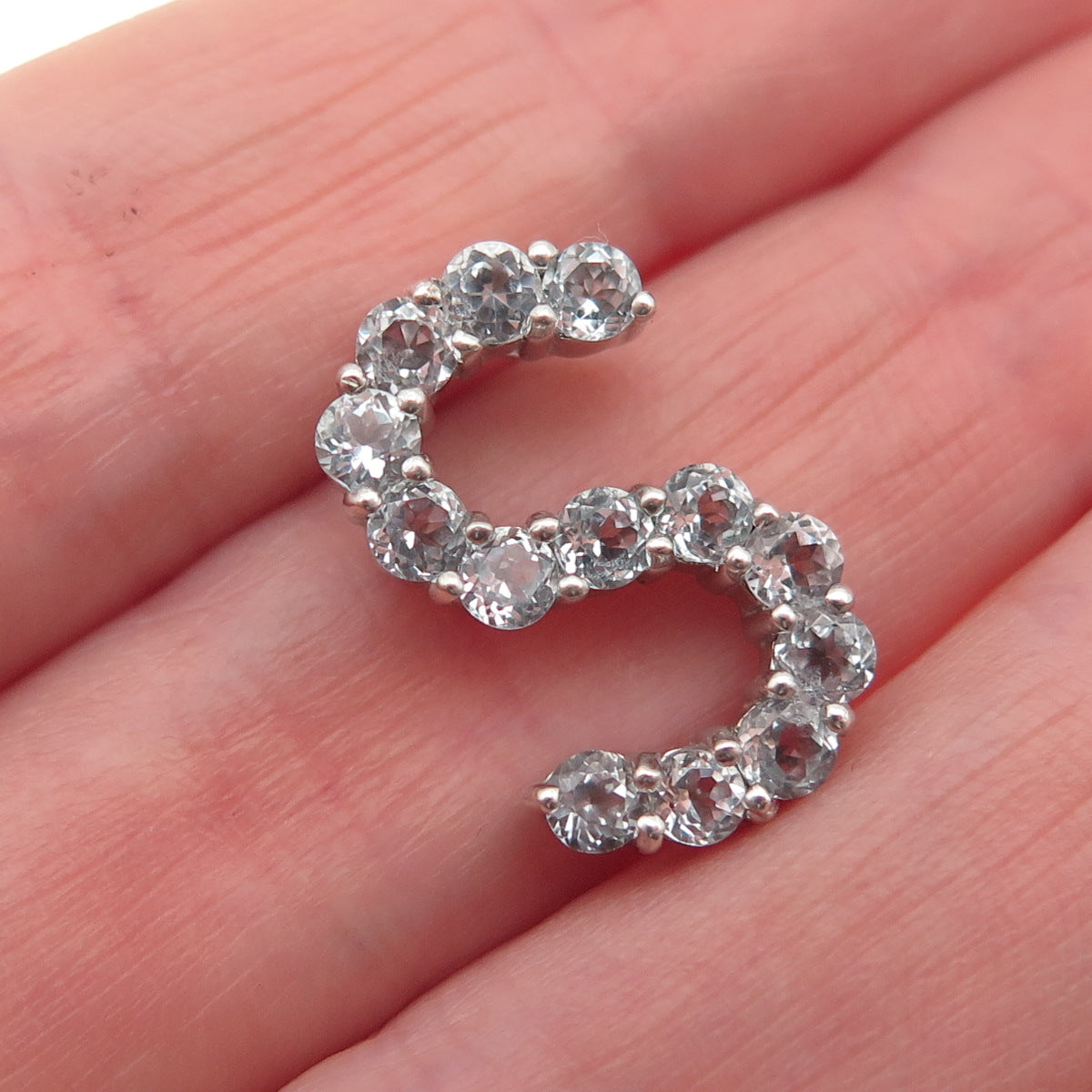 925 Sterling Silver Real Round-Cut Blue Topaz Letter S Slide Charm Pendant