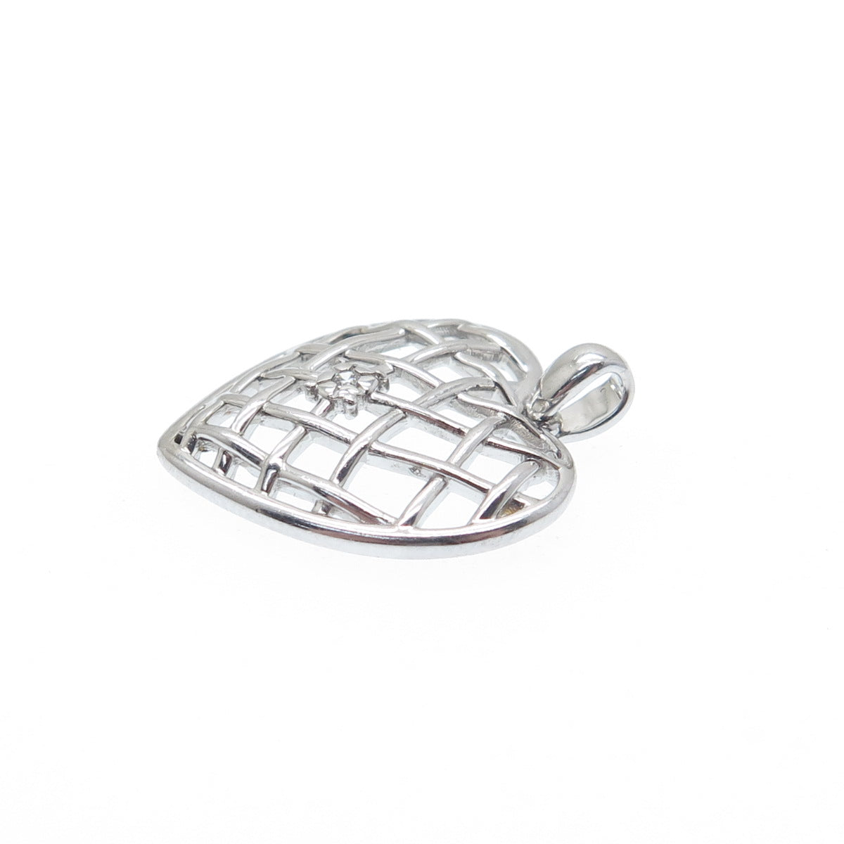 925 Sterling Silver Round-Cut C Z Woven Heart Minimalist Charm Pendant