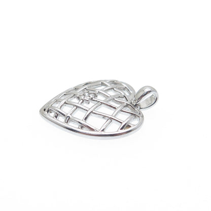 925 Sterling Silver Round-Cut C Z Woven Heart Minimalist Charm Pendant