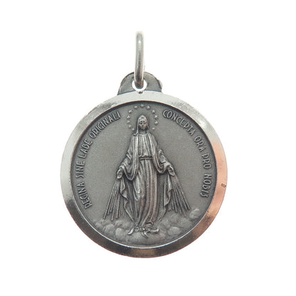 800 Silver Vintage St. Regina Medal Religious Oxidized Charm Pendant