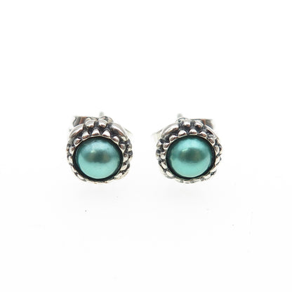 925 Sterling Silver Faux Pearl Oxidized Stud Earrings