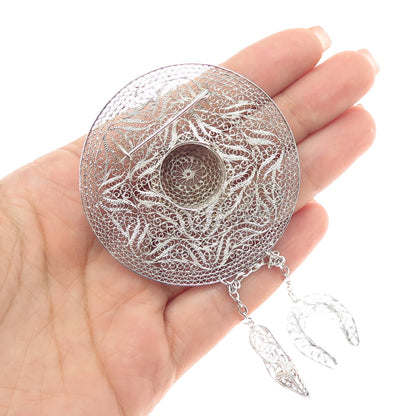 925 Sterling Silver Antique Art Deco Ladies Hat Filigree Pin Brooch