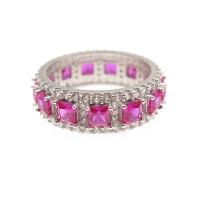 925 Sterling Silver Lab-Created Ruby & C Z Band Ring Size 5.25