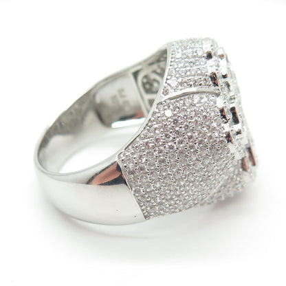 925 Sterling Silver Emerald-Cut Round-Cut Shaped C Z Cross Dome Ring Size 12.25